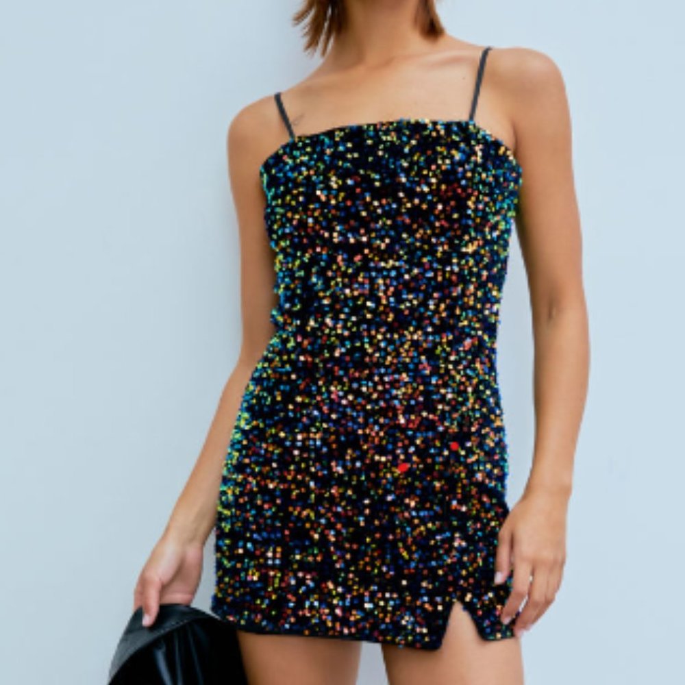 Sequin Cami Split Short Dress